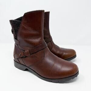 Teva Brown Leather Moto Boots Women's Size 6.5 EUC Side Zip